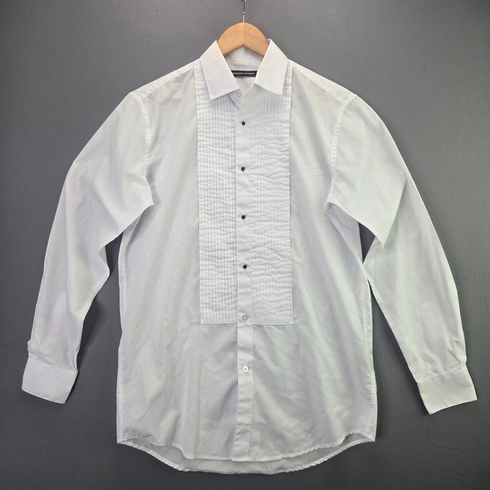Adrienne Vittadini Tuxedo Shirt Pleated Bib M 15-15.5 White Black Studs Formal